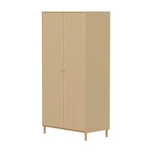 Flexa SAGA Armoire 2 portes a facades rainurees Beige sable Oat Pieds et boutons en chene