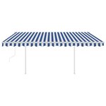 vidaXL Auvent automatique rétractable avec poteaux 4x3 5 m Bleu blanc