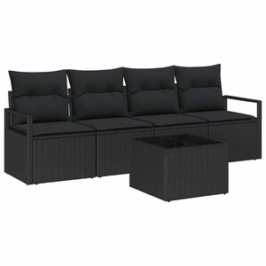 vidaXL Ensemble de Canapés avec coussin 5 Pièces Noir polyrotin