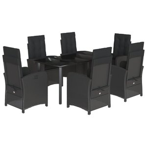 vidaXL Ensemble à manger de jardin coussins 7Pièces Noir Résine tressée