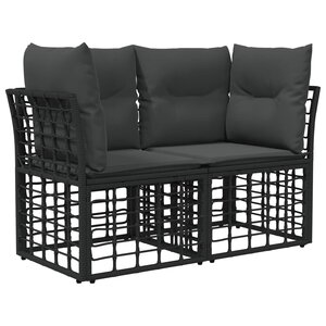 vidaXL Loveseat d'extérieur 2 Pièces Noir et Gris foncé polyrotin