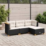 vidaXL Salon de jardin 4 Pièces avec coussins noir résine tressée
