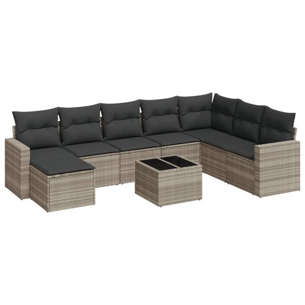 vidaXL Salon de jardin 9 Pièces avec coussins gris clair résine tressée