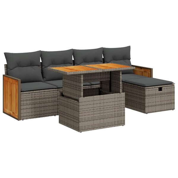 vidaXL Salon de jardin 6 Pièces avec coussins gris résine tressée