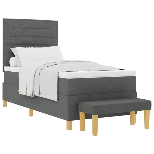 vidaXL Lit à ressorts avec tête de lit Gris foncé 200 x 90 cm tissu