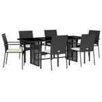 vidaXL Ensemble à manger de jardin coussins 7Pièces Noir Résine tressée