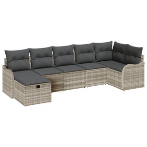 vidaXL Ensemble de canapé de jardin 7 pièces avec coussins Gris clair Poly rotin