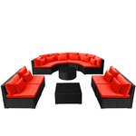 vidaXL Salon de jardin 13 Pièces avec coussins Résine tressée Rouge