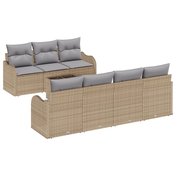 Canapés de Jardin 8 Pièces avec Coussins Beige Poly Rattan