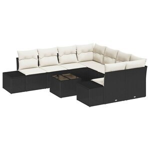 vidaXL Ensemble de canapé de jardin 9 Pièces Noir Poly rotin