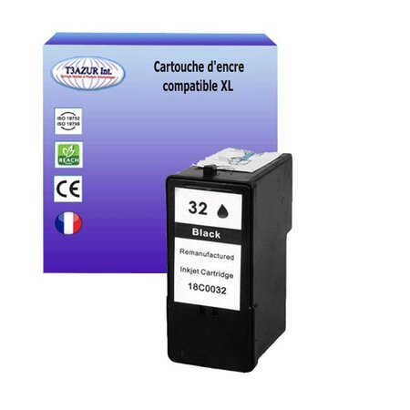 Cartouche compatible avec Lexmark 32 pour Lexmark X3300, X3310, X3330, X3350, X4300, X5210, X5250, X5260 - Noire - T3AZUR