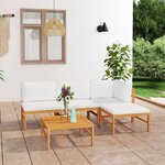 vidaXL Salon de jardin 5 Pièces avec coussins crème Bois de teck solide