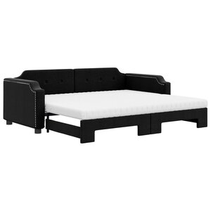 vidaXL Lit de jour avec gigogne et matelas noir 90x190 cm tissu
