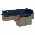 vidaXL Ensemble de canapé de jardin avec coussin 9 Pièces Gris et marine