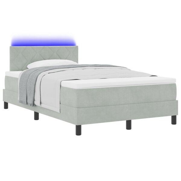 vidaXL Lit box avec matelas et lumière LED Gris clair 120x190 cm Velours