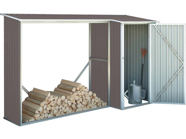 Abri bûches métal "Chicago" - 3.07 m² - 109 x 282 x 168 cm - Gris marronné