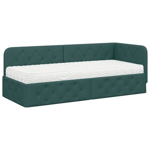 vidaXL Cadre de lit d'angle avec matelas Vert foncé 80 x 200 cm tissu