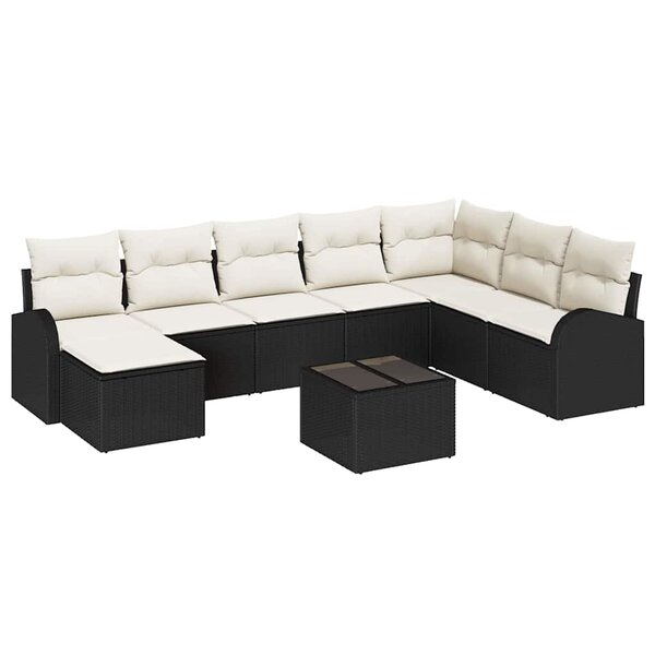 vidaXL Ensemble de canapé de jardin 9 Pièces Noir  blanc Poly rotin