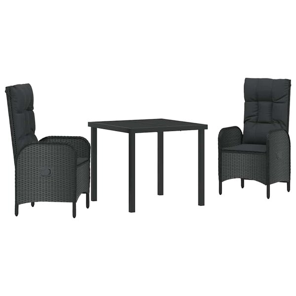 vidaXL Ensemble de salle à manger pour jardin 3 Pièces Noir polyrotin