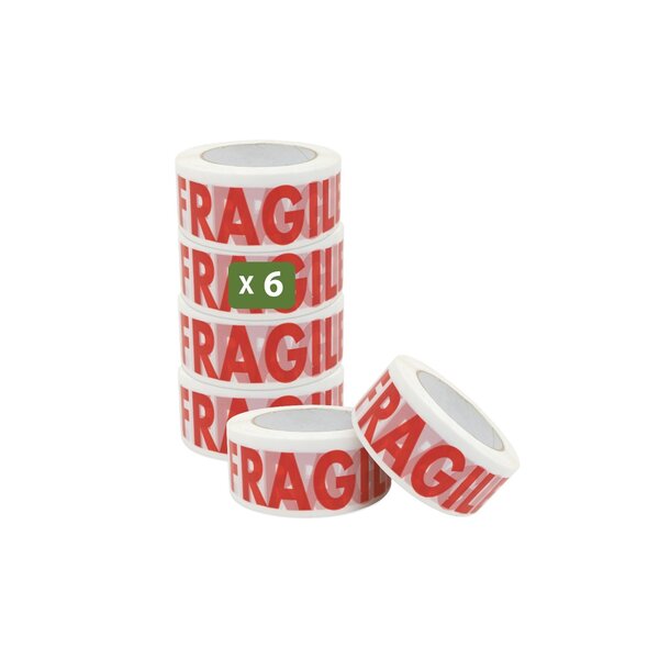 Pack and Move - Lot 6 Rouleaux Ruban Adhésif Transparent "Fragile" Pour Emballage Et Déménagement - 100 M - Qualité Premium