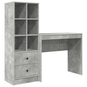 vidaXL Bureau avec tiroir avec étagère avec stockage 2 Pièces Gris béton