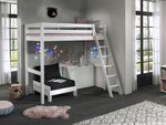 PINO Lit mezzanine 90x200 Blanc + Commode 2 portes + Lit convertible en fauteuil