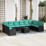 vidaXL Ensemble de canapé de jardin 11 Pièces Noir et turquoise polyrotin