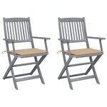 vidaXL Chaises pliables d'extérieur lot de 2 et coussins Bois d'acacia