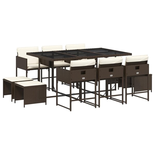 vidaXL Ensemble à manger de jardin et coussins 11 Pièces marron rotin