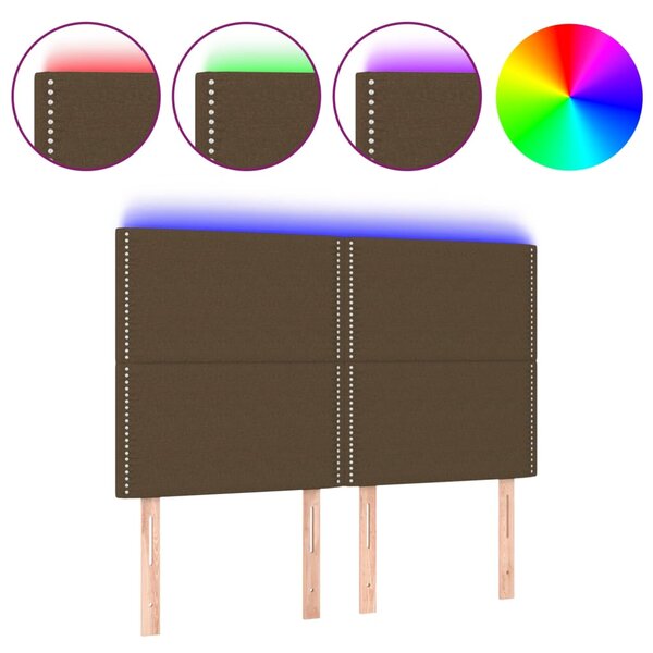 vidaXL Tête de lit à LED Marron foncé 144x5x118/128 cm Tissu