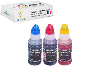 3 recharges 104 compatibles pour imprimantes epson ecotank - 1 cyan + 1 magenta + 1 jaune