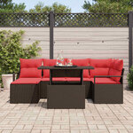 vidaXL Ensemble de canapé de jardin 7 Pièces Marron et rouge Poly rotin