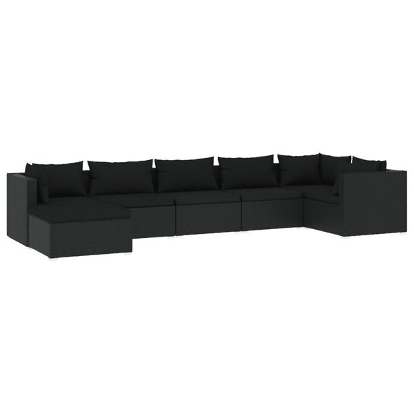 vidaXL Salon de jardin 7 Pièces avec coussins Résine tressée Noir