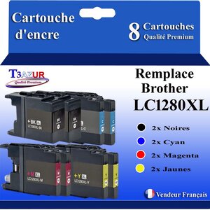 T3AZUR -Lot de 8 Cartouches compatibles avec Brother LC1240 / LC1280 XL pour Brother MFC-J430W  MFC-J5910DW  MFC-J625DW