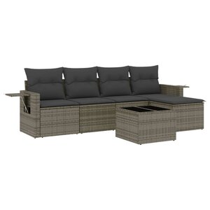 vidaXL Salon de jardin 6 Pièces avec coussins gris résine tressée