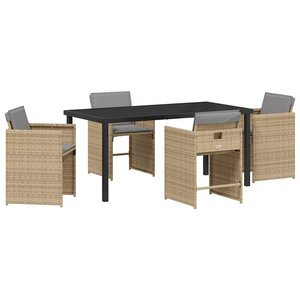 vidaXL Ensemble de salle à manger pour jardin 5 Pièces Beige Poly rotin
