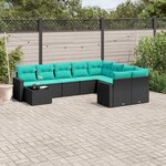 vidaXL Salon de jardin 10 Pièces avec coussins noir résine tressée
