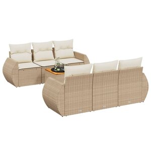 vidaXL Salon de jardin avec coussins 7 Pièces beige résine tressée