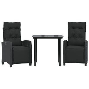 vidaXL Ensemble à manger de jardin avec coussins 3 Pièces Noir
