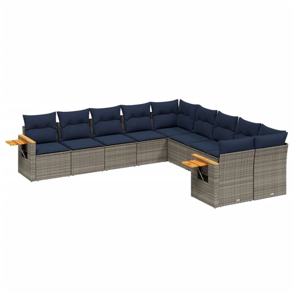vidaXL Salon de jardin 10 Pièces avec coussins gris résine tressée