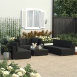 vidaXL Salon de jardin 7 Pièces avec coussins Noir Résine tressée