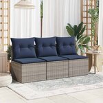 vidaXL Canapé de jardin avec coussins 3 places gris résine tressée