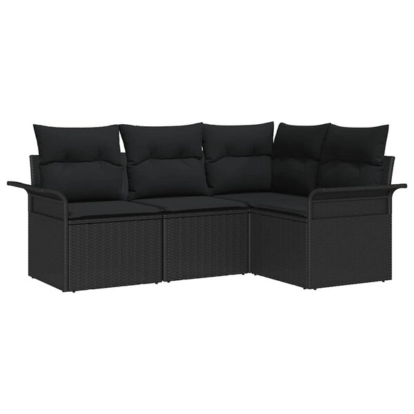 vidaXL Ensemble de canapé de jardin avec coussin 4 Pièces Noir Poly rotin