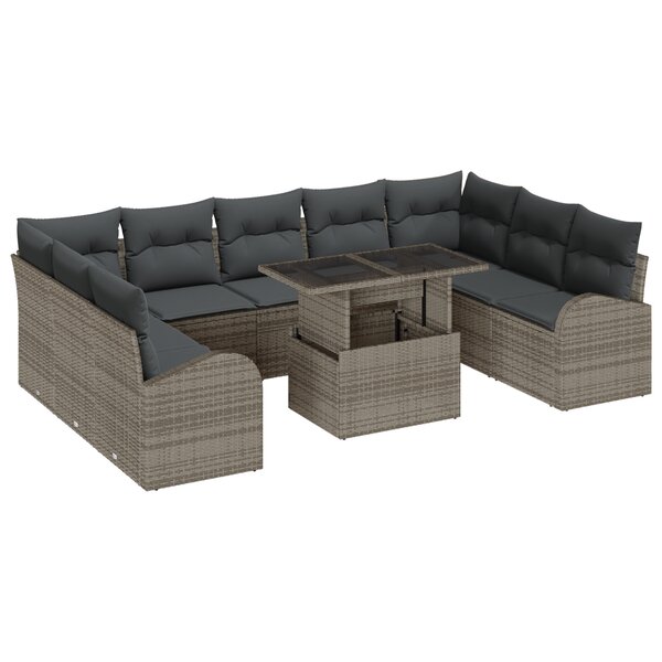 vidaXL Ensemble de canapés de jardin en 10 pièces avec coussins en poly rotin gris
