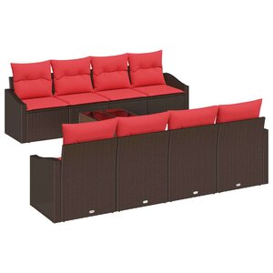 vidaXL Ensemble de Canapés 9 Pièces Marron et rouge polyrotin