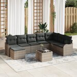 vidaXL Ensemble de canapé de jardin 8 pièces avec coussins en rotin synthétique noir
