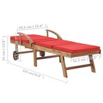 vidaXL Chaises longues avec coussins 2 Pièces Bois de teck solide Rouge