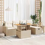 vidaXL Salon de jardin 6 Pièces avec coussins beige résine tressée acacia