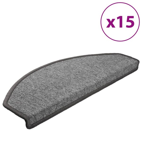 vidaXL Tapis d'escalier 15 Pièces Gris foncé 65 x 24 x 4 cm