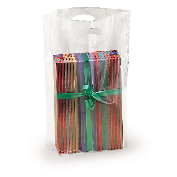 Sac plastique transparent avec soufflet à poignées découpées raja 35x45x8 cm